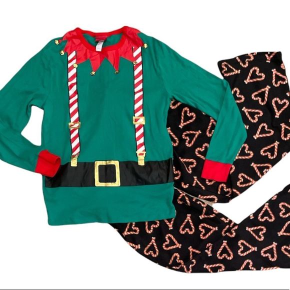 Sleep Chic Size Small Black Background Candy Cane Hearts Polyester Fleece Pants - Picture 6 of 6